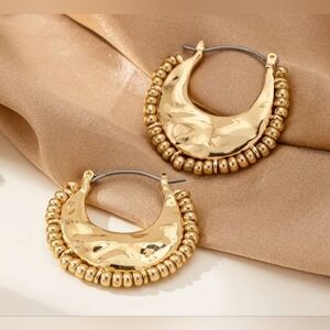 Classy Gold Beaded Hoop Earrings NWT!